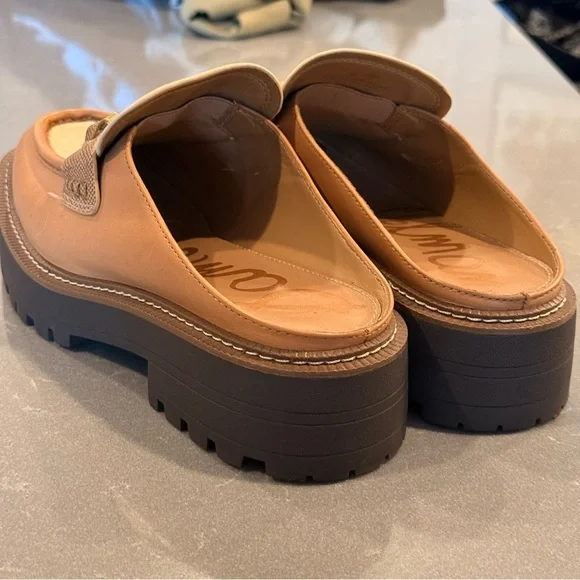 Sam Edelman Leather Two-Tone Slide Loafers in Tan and Cream - Picture 2 of 3